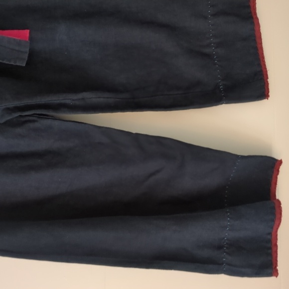 Anthropology Y2K Aquaris Ankle Boho Linen Navy Blue Wrap Pants with Pink Accents - Picture 3 of 7